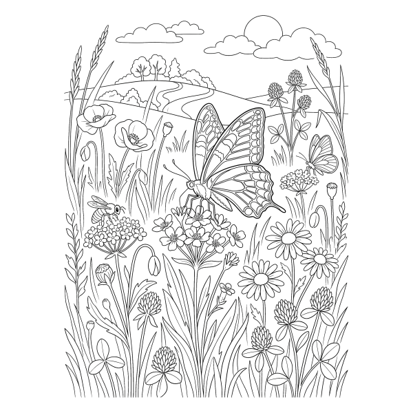 Coloriage Coloriage Papillon dans la Prairie à imprimer