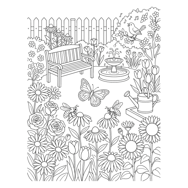Coloriage Coloriage Papillon dans le Jardin à imprimer