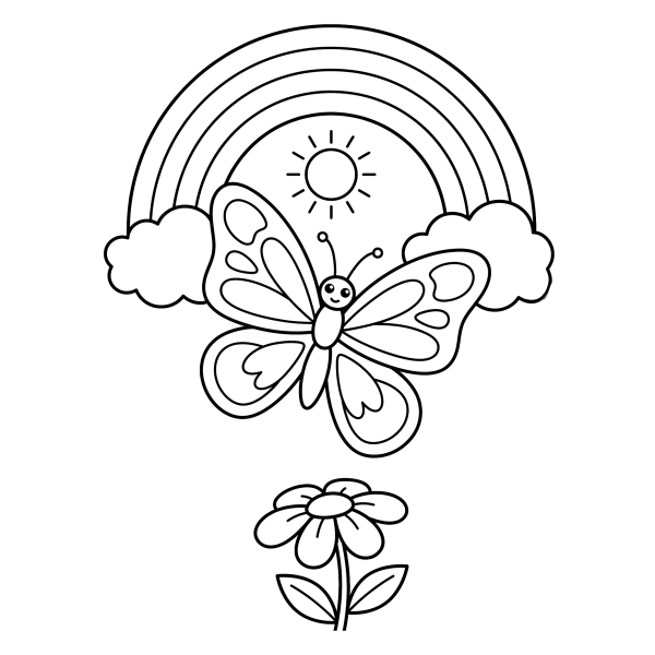 Coloriage Coloriage Papillon et Arc-en-ciel à imprimer