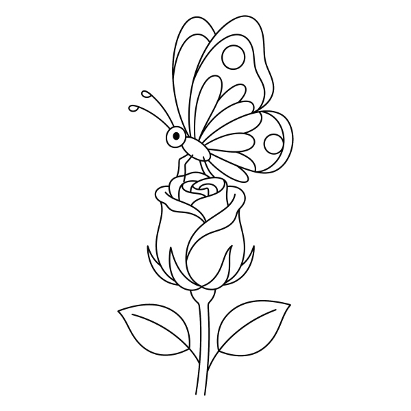 Coloriage Coloriage Papillon et Bouton de Rose à imprimer