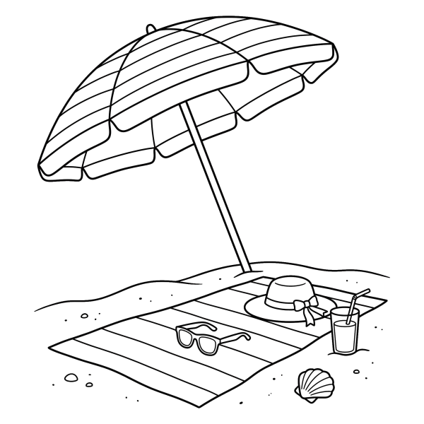 Coloriage Coloriage Parasol et Serviette à imprimer