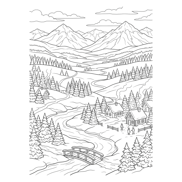 Coloriage Coloriage Paysage Enneigé à imprimer