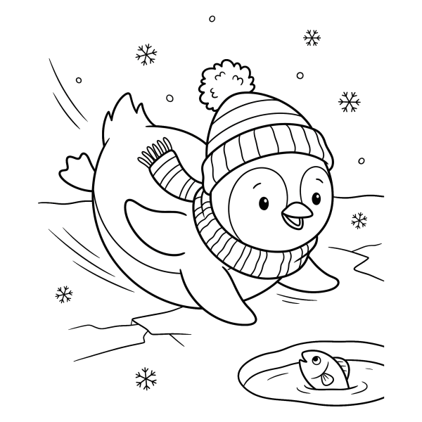 Coloriage Coloriage Pingouin d'Hiver à imprimer
