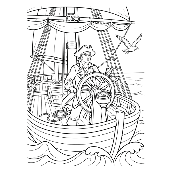 Coloriage Coloriage Pirate à la Barre du Navire à imprimer