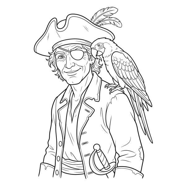 Coloriage Coloriage Pirate avec son Perroquet à imprimer