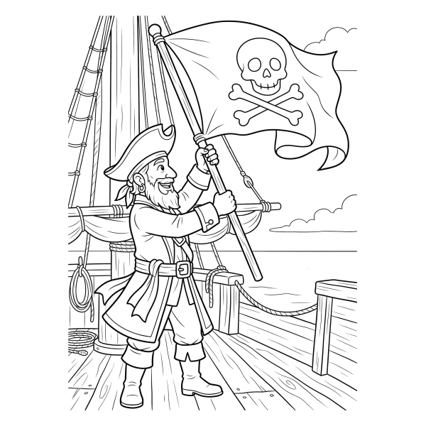 Coloriage Coloriage Pirate et Drapeau à Tête de Mort à imprimer