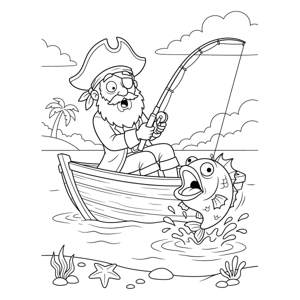 Coloriage Coloriage Pirate et Poisson à imprimer