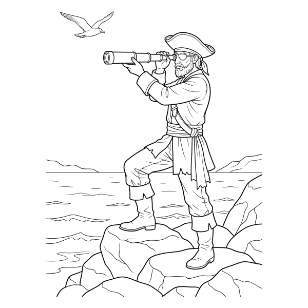 Coloriage Coloriage Pirate et sa Longue-vue à imprimer