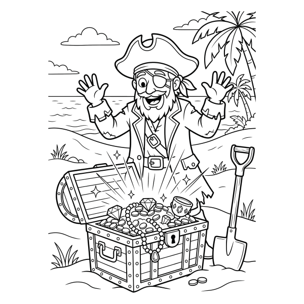 Coloriage Coloriage Pirate et son Coffre au Trésor à imprimer