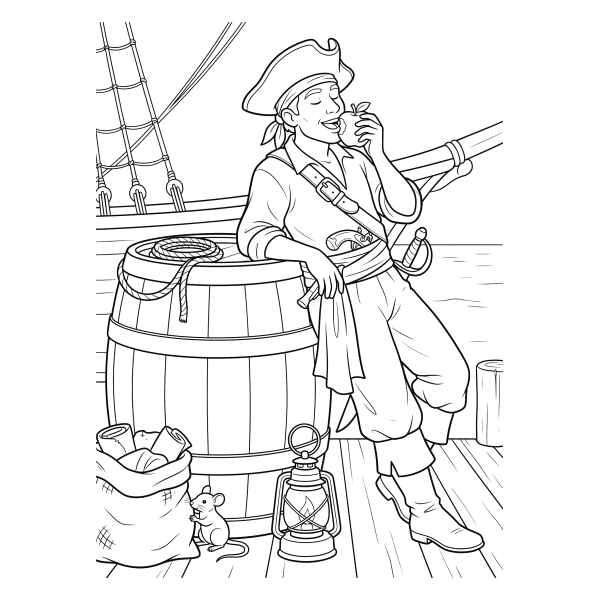 Coloriage Coloriage Pirate près d'un Tonneau à imprimer