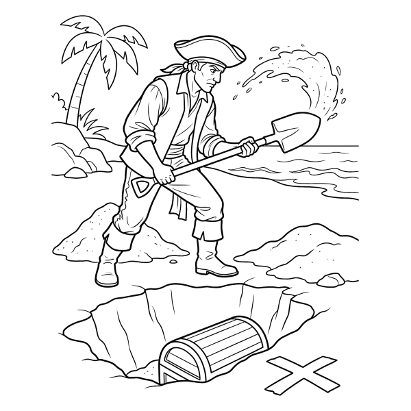Coloriage Coloriage Pirate qui Creuse dans le Sable à imprimer