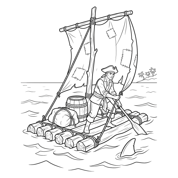 Coloriage Coloriage Pirate sur un Radeau à imprimer