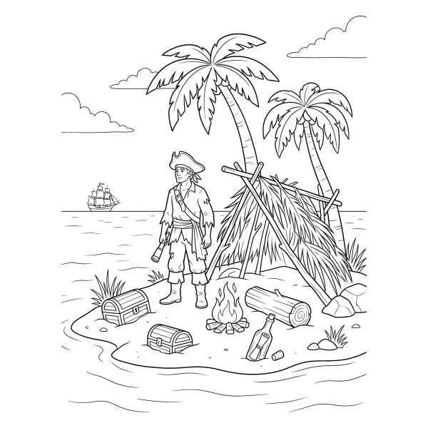 Coloriage Coloriage Pirate sur une Île Déserte à imprimer