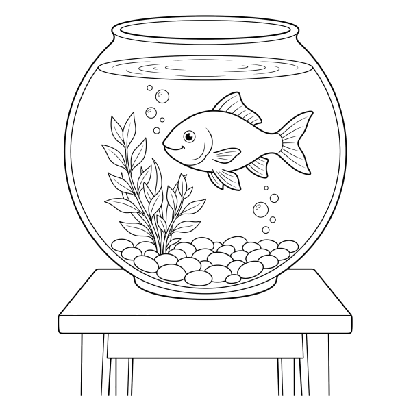 Coloriage Coloriage Poisson dans son Bocal à imprimer