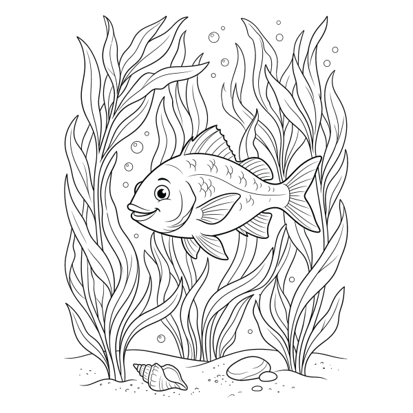 Coloriage Coloriage Poisson et Algues à imprimer