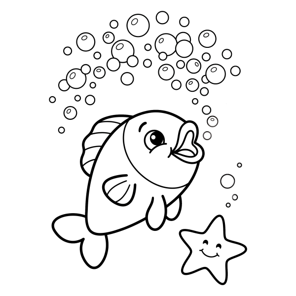 Coloriage Coloriage Poisson et Bulles à imprimer