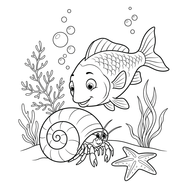 Coloriage Coloriage Poisson et Coquillage à imprimer