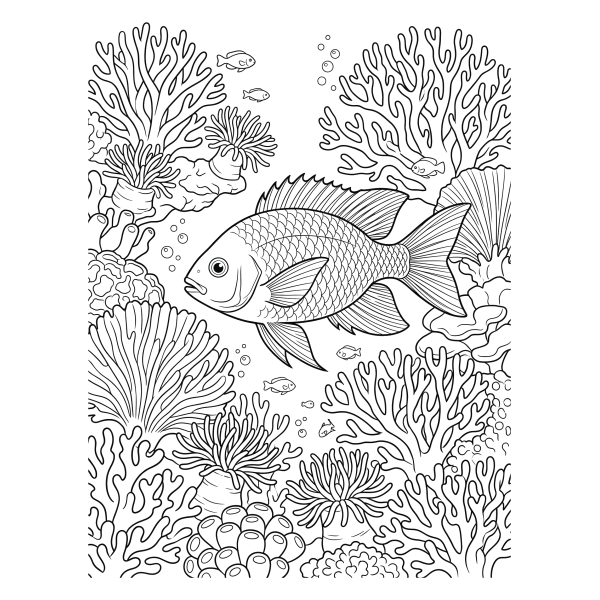 Coloriage Coloriage Poisson et Corail à imprimer
