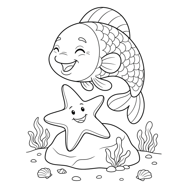 Coloriage Coloriage Poisson et Étoile de Mer à imprimer
