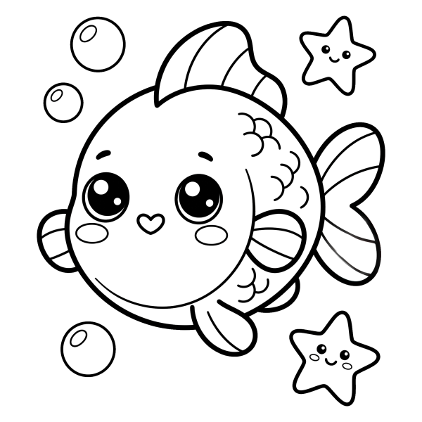 Coloriage Coloriage Poisson Kawaii à imprimer