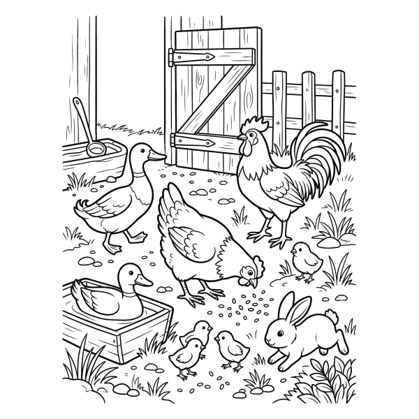 Coloriage Coloriage Poule dans la Basse-cour à imprimer