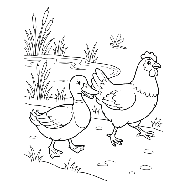 Coloriage Coloriage Poule et Canard à imprimer
