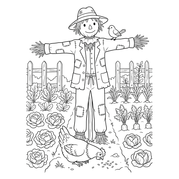 Coloriage Coloriage Poule et Épouvantail à imprimer