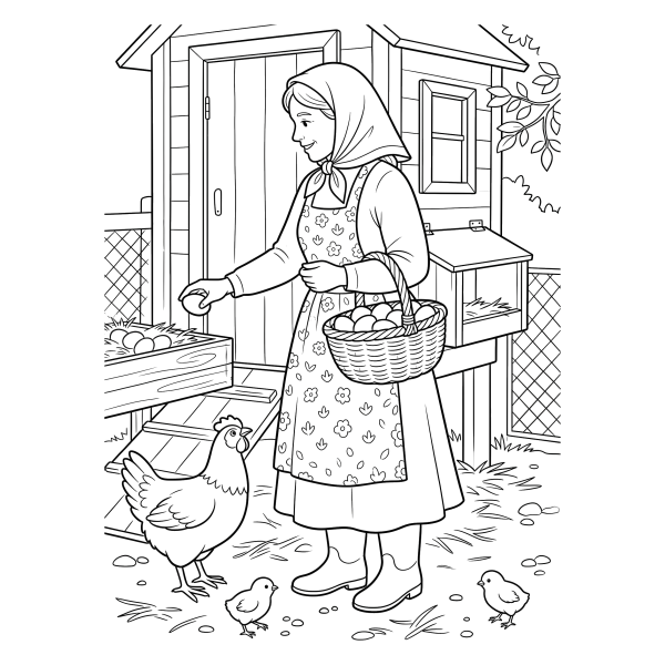 Coloriage Coloriage Poule et Fermière à imprimer