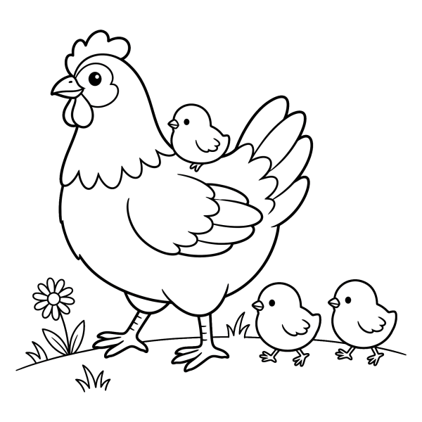 Coloriage Coloriage Poule et ses Poussins à imprimer