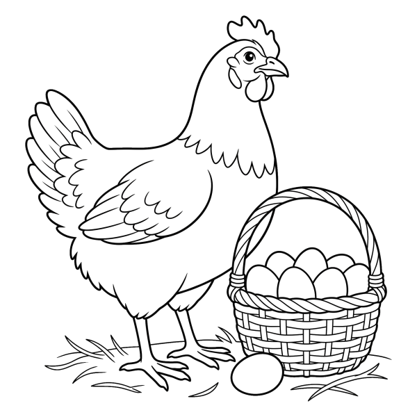 Coloriage Coloriage Poule et son Panier d'Œufs à imprimer