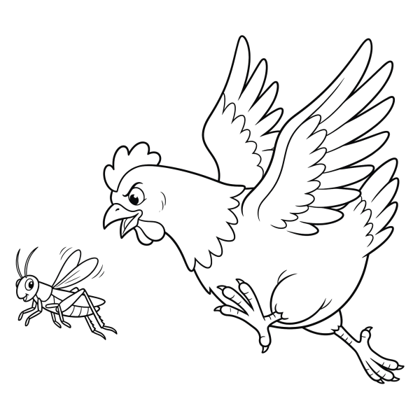 Coloriage Coloriage Poule qui Court après un Insecte à imprimer