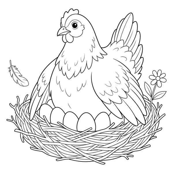 Coloriage Coloriage Poule qui Couve ses Œufs à imprimer