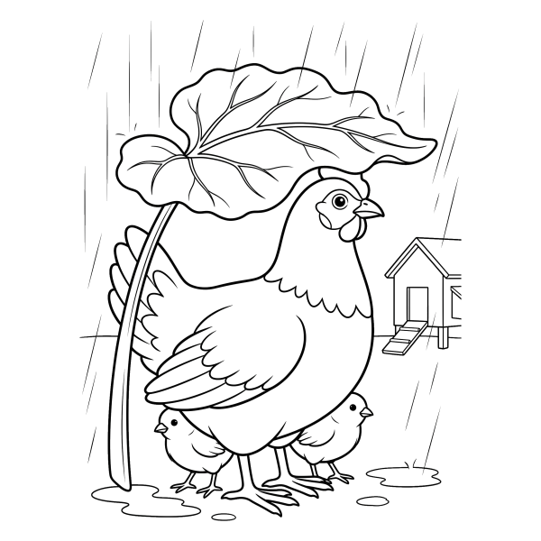Coloriage Coloriage Poule sous la Pluie à imprimer