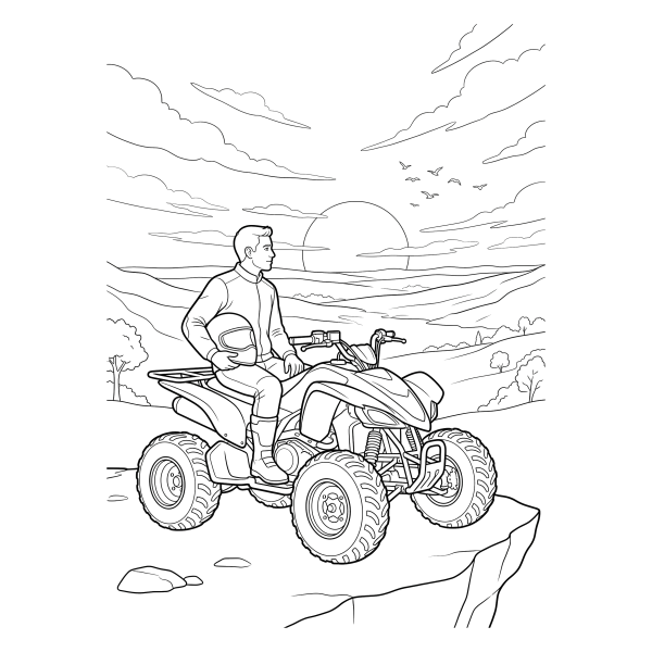 Coloriage Coloriage Quad au Coucher de Soleil à imprimer