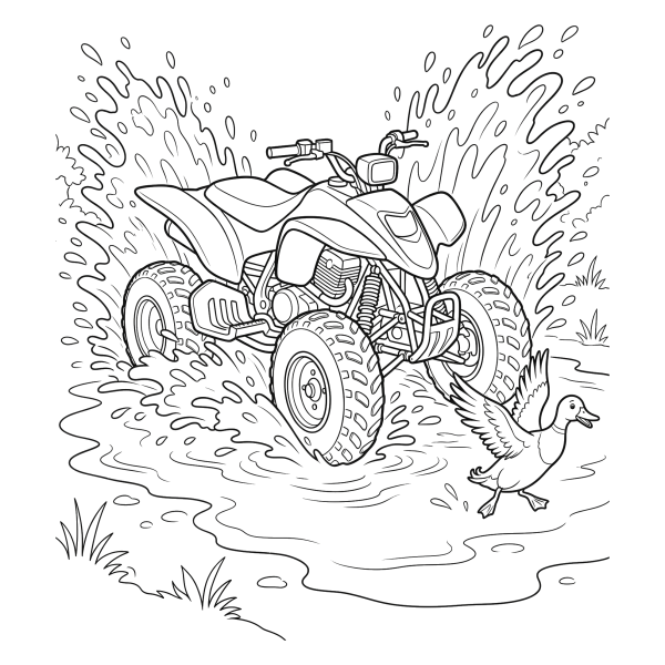 Coloriage Coloriage Quad qui Traverse une Flaque à imprimer