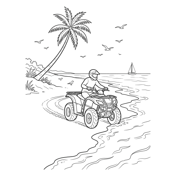 Coloriage Coloriage Quad sur la Plage à imprimer