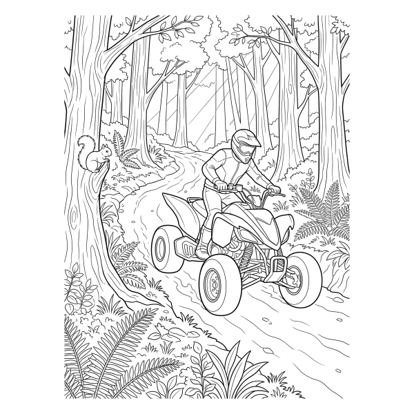 Coloriage Coloriage Quad sur un Sentier Forestier à imprimer