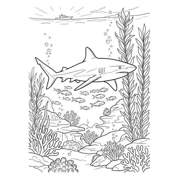 Coloriage Coloriage Requin dans l'Océan à imprimer