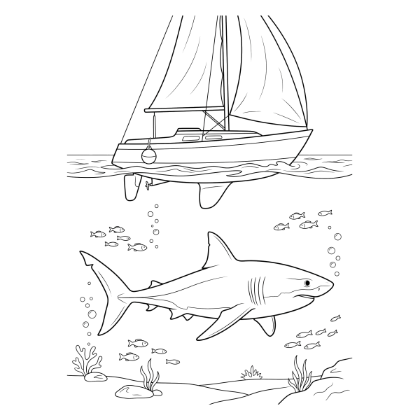 Coloriage Coloriage Requin et Bateau à imprimer