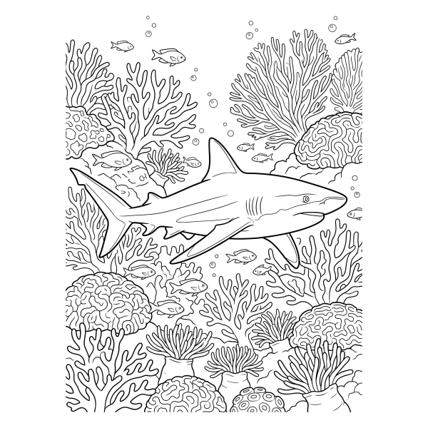 Coloriage Coloriage Requin et Corail à imprimer
