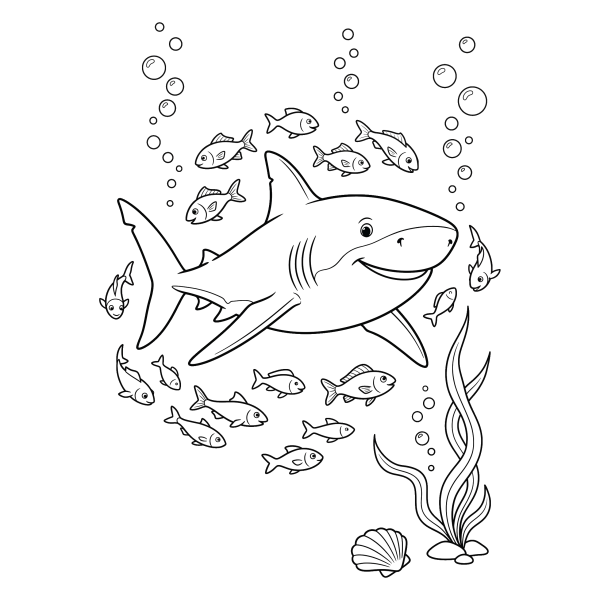 Coloriage Coloriage Requin et Poissons à imprimer