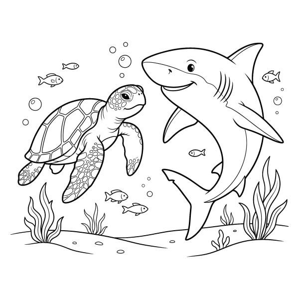 Coloriage Coloriage Requin et Tortue à imprimer
