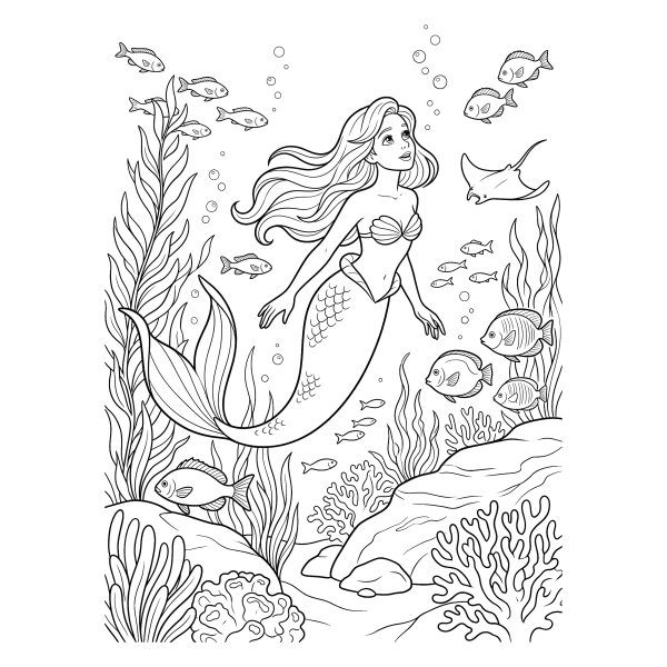 Coloriage Coloriage Sirène dans l'Océan à imprimer