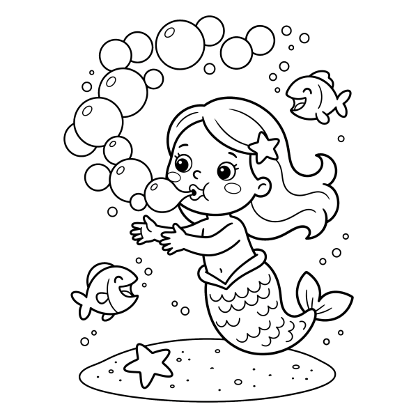 Coloriage Coloriage Sirène et Bulles à imprimer