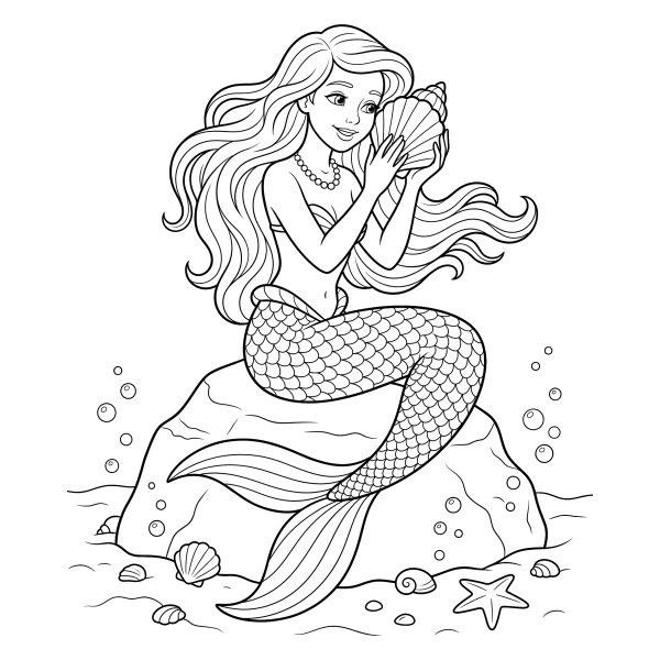 Coloriage Coloriage Sirène et Coquillage à imprimer