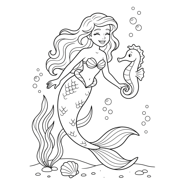 Coloriage Coloriage Sirène et Hippocampe à imprimer