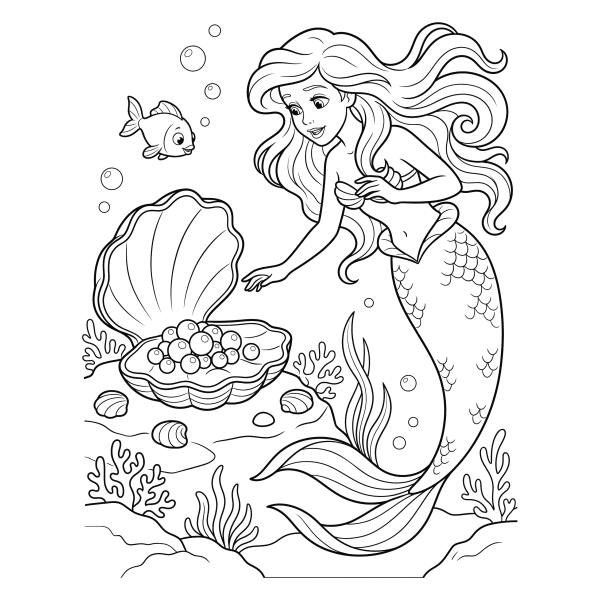 Coloriage Coloriage Sirène et Perles à imprimer