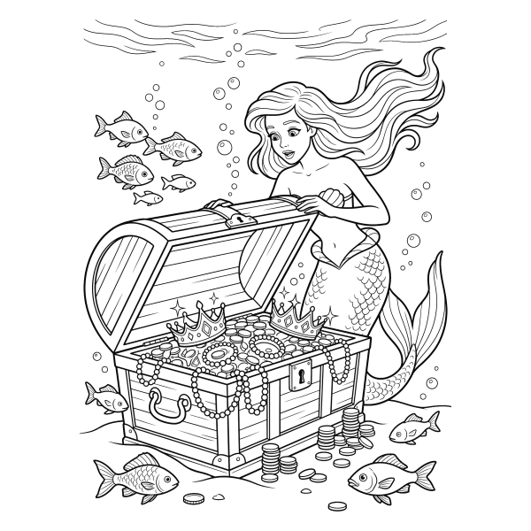 Coloriage Coloriage Sirène et Trésor à imprimer