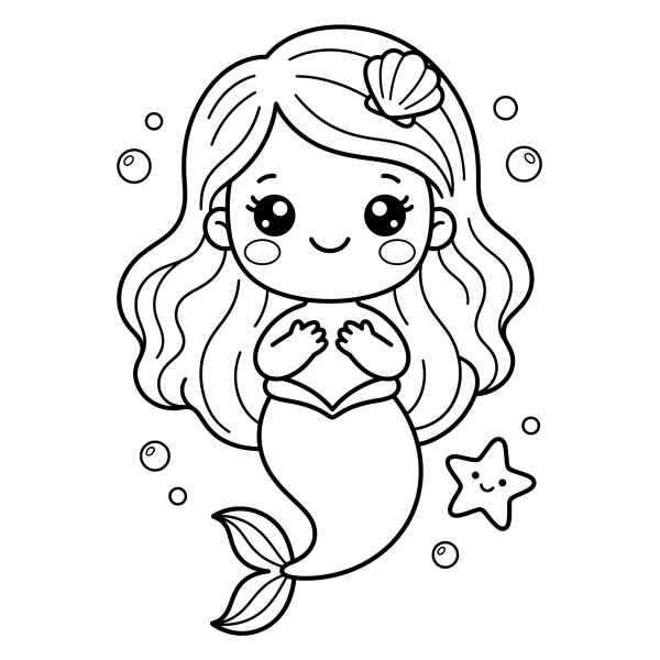 Coloriage Coloriage Sirène Kawaii à imprimer