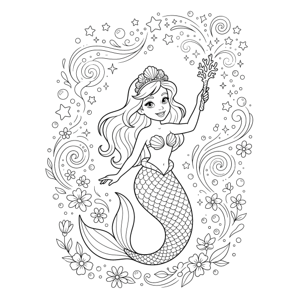 Coloriage Coloriage Sirène Magique à imprimer